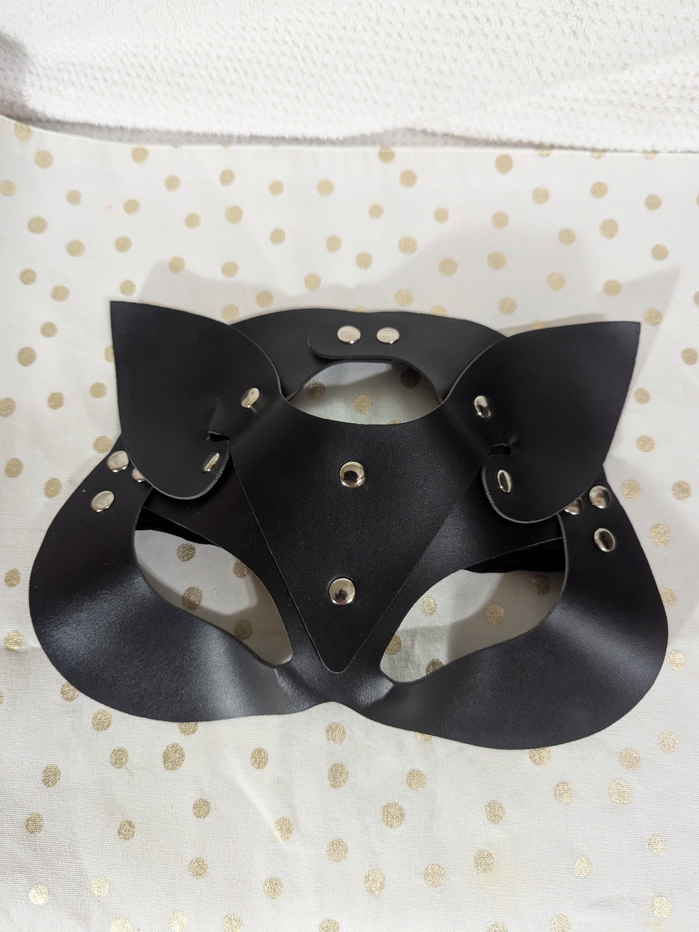 Black Faux Leather Cat-Ear Face Mask with Silver Studs